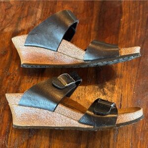 Birkenstock Shoes Papillio Dorothy Birko Flor Licorice Black Wedge Sandal Sz 38